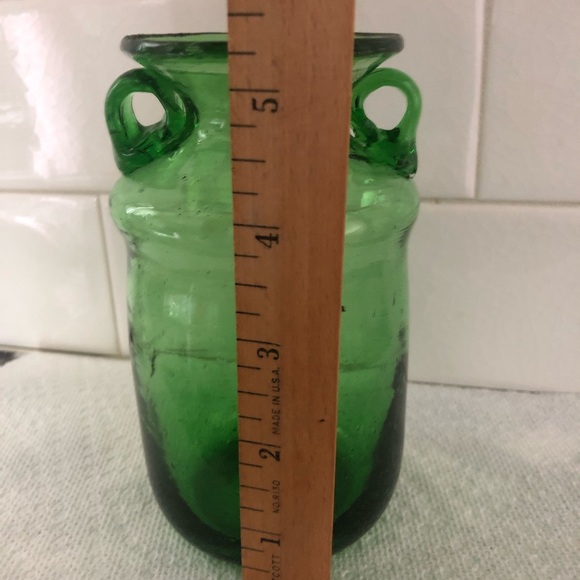 Hand Blown Green Two Handle Glass Vase - Made in Egypt - Picture 8 of 10